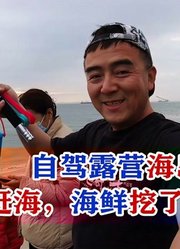 自驾露营海岛渔村：1家3口去赶海，海鲜挖了1大桶