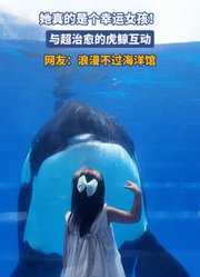 她真的是个幸运女孩！与超治愈的虎鲸互动，网友：浪漫不过海洋馆