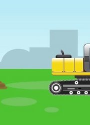 少儿益智-城市中的挖掘机和卡车栽树卡通动画